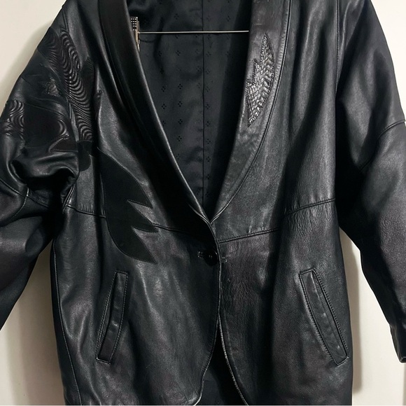 Vintage 80s Snakeskin Batwing Black Leather Jacket Made In Turkey Sz Small Women - Picture 3 of 12